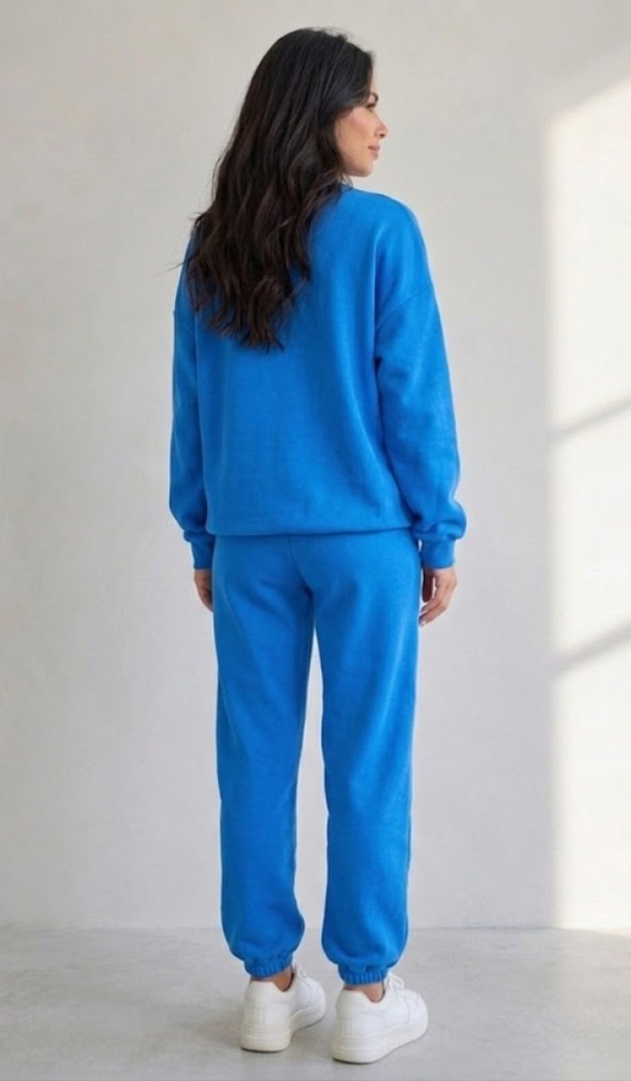 Kadın Mavi Bisiklet Yaka Sweatshirt Kadın Mavi Bisiklet Yaka Sweatshirt