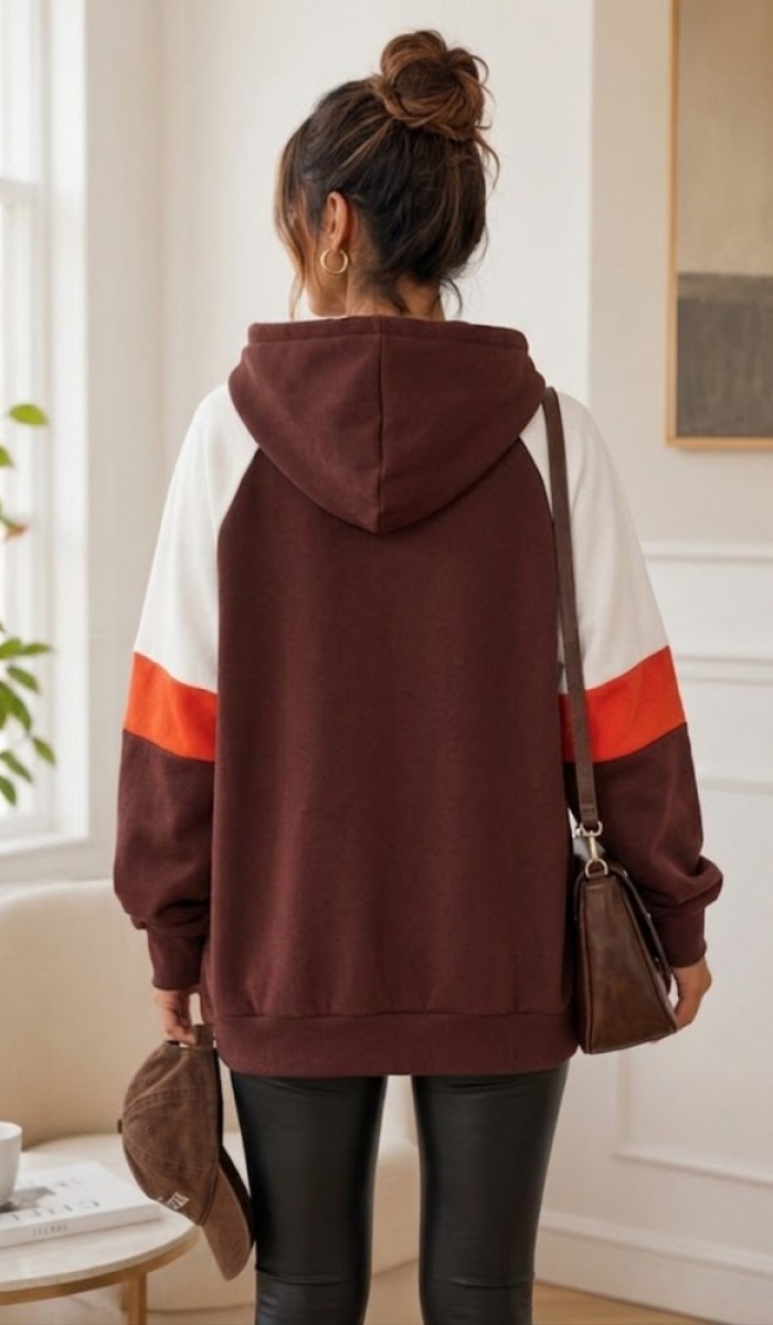 Kadın Kahverengi Kapşonlu Sweatshirt