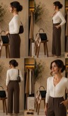 Kadın Kahverengi Geniş Paça Kumaş Pantolon Kadın Kahverengi Geniş Paça Kumaş Pantolon