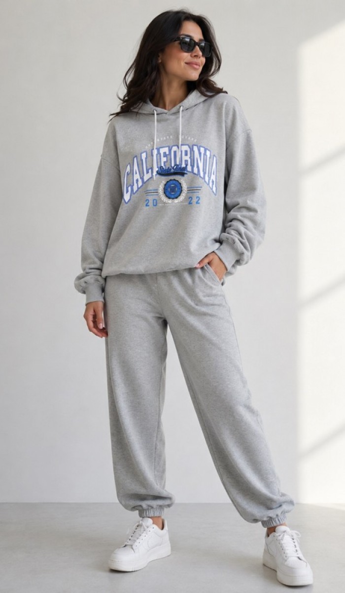 Kadın Gri Kapşonlu Sweatshirt