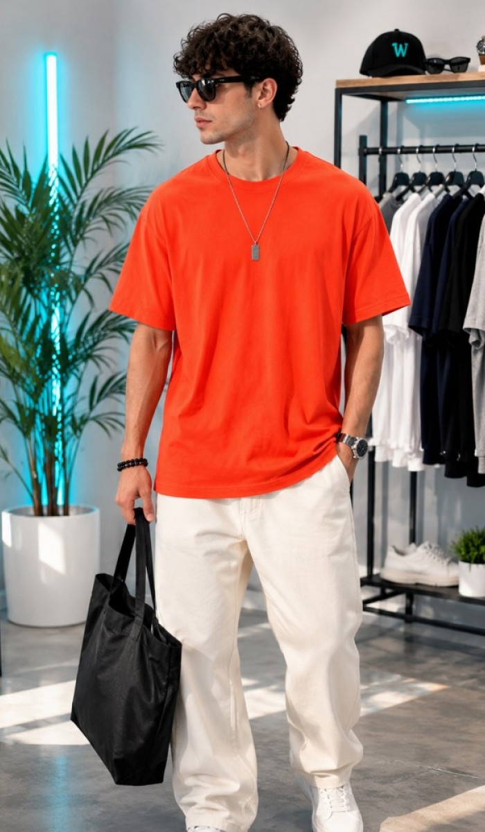 Erkek Turuncu O Yaka Basic T-Shirt Erkek Turuncu O Yaka Basic T-Shirt