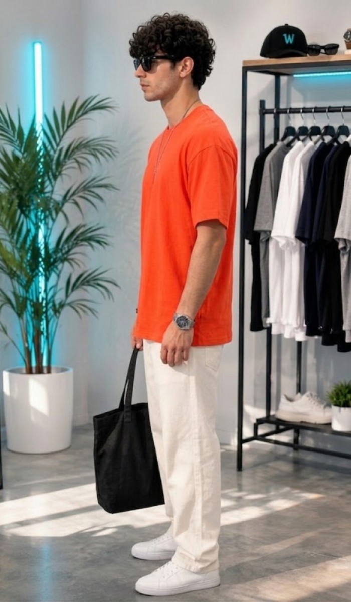 Erkek Turuncu O Yaka Basic T-Shirt Erkek Turuncu O Yaka Basic T-Shirt