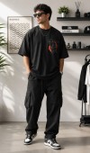 Erkek Siyah Sırt Baskılı Oversize T-Shirt Erkek Siyah Sırt Baskılı Oversize T-Shirt