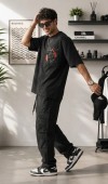 Erkek Siyah Sırt Baskılı Oversize T-Shirt Erkek Siyah Sırt Baskılı Oversize T-Shirt