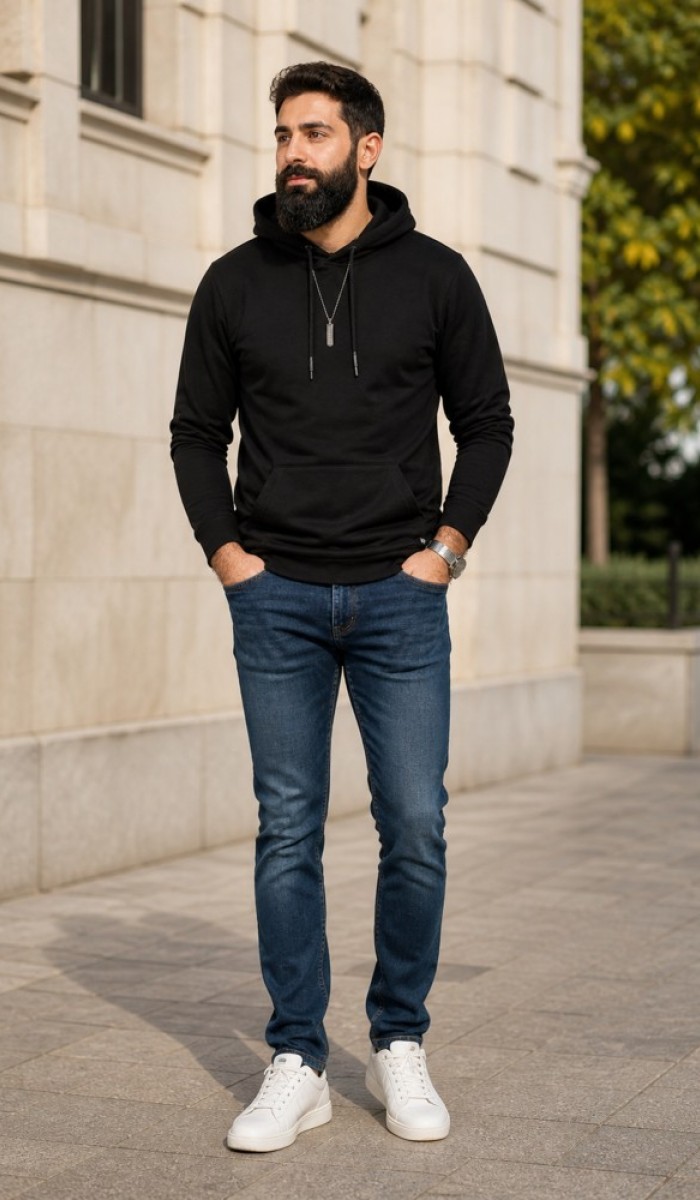 Erkek Siyah Kapşonlu Sweatshirt Erkek Siyah Kapşonlu Sweatshirt