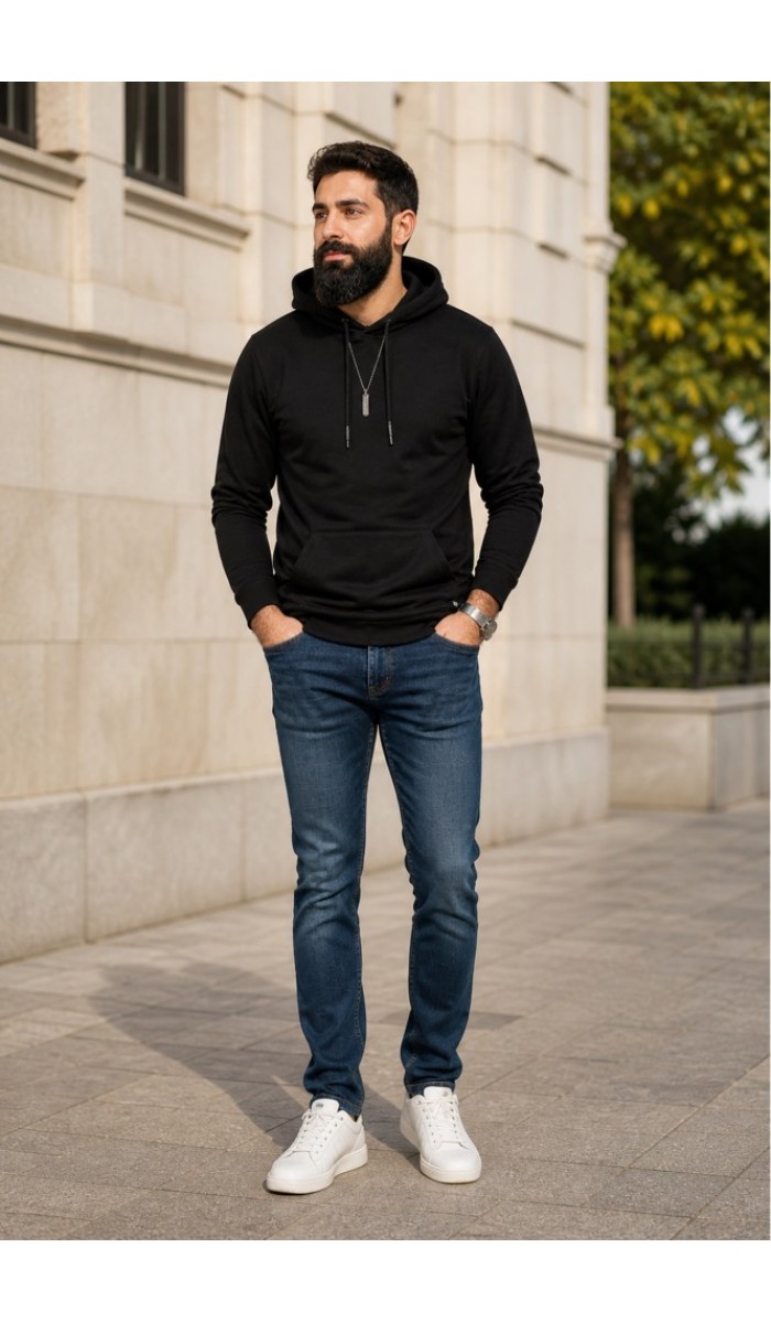 Erkek Siyah Kapşonlu Sweatshirt Erkek Siyah Kapşonlu Sweatshirt