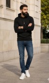 Erkek Siyah Kapşonlu Sweatshirt