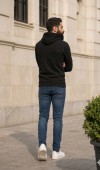 Erkek Siyah Kapşonlu Sweatshirt