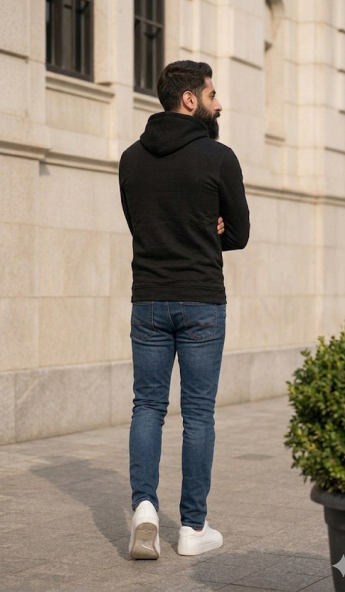 Erkek Siyah Kapşonlu Sweatshirt