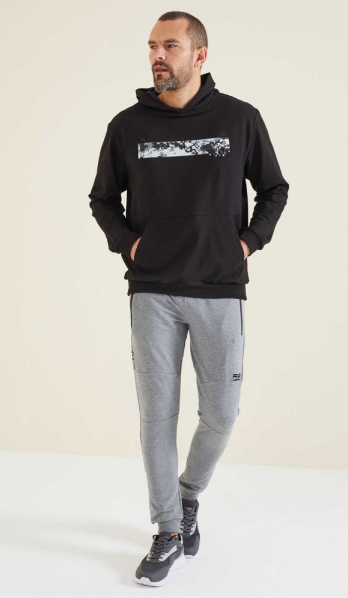 Erkek Siyah Kapşonlu Sweatshirt Erkek Siyah Kapşonlu Sweatshirt