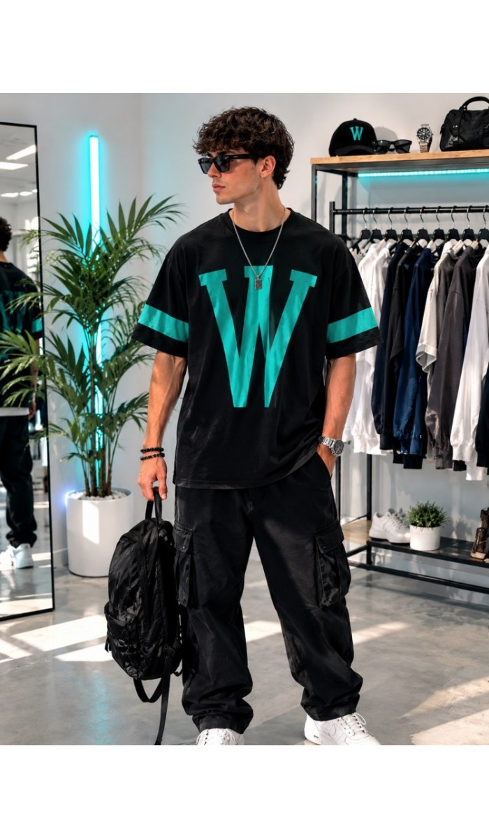 Erkek Siyah Baskılı Oversize T-Shirt Erkek Siyah Baskılı Oversize T-Shirt
