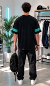 Erkek Siyah Baskılı Oversize T-Shirt Erkek Siyah Baskılı Oversize T-Shirt