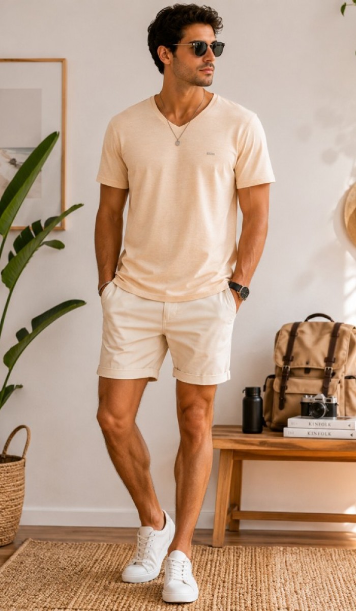 Erkek Sarı V Yaka Slim Fit T-Shirt Erkek Sarı V Yaka Slim Fit T-Shirt