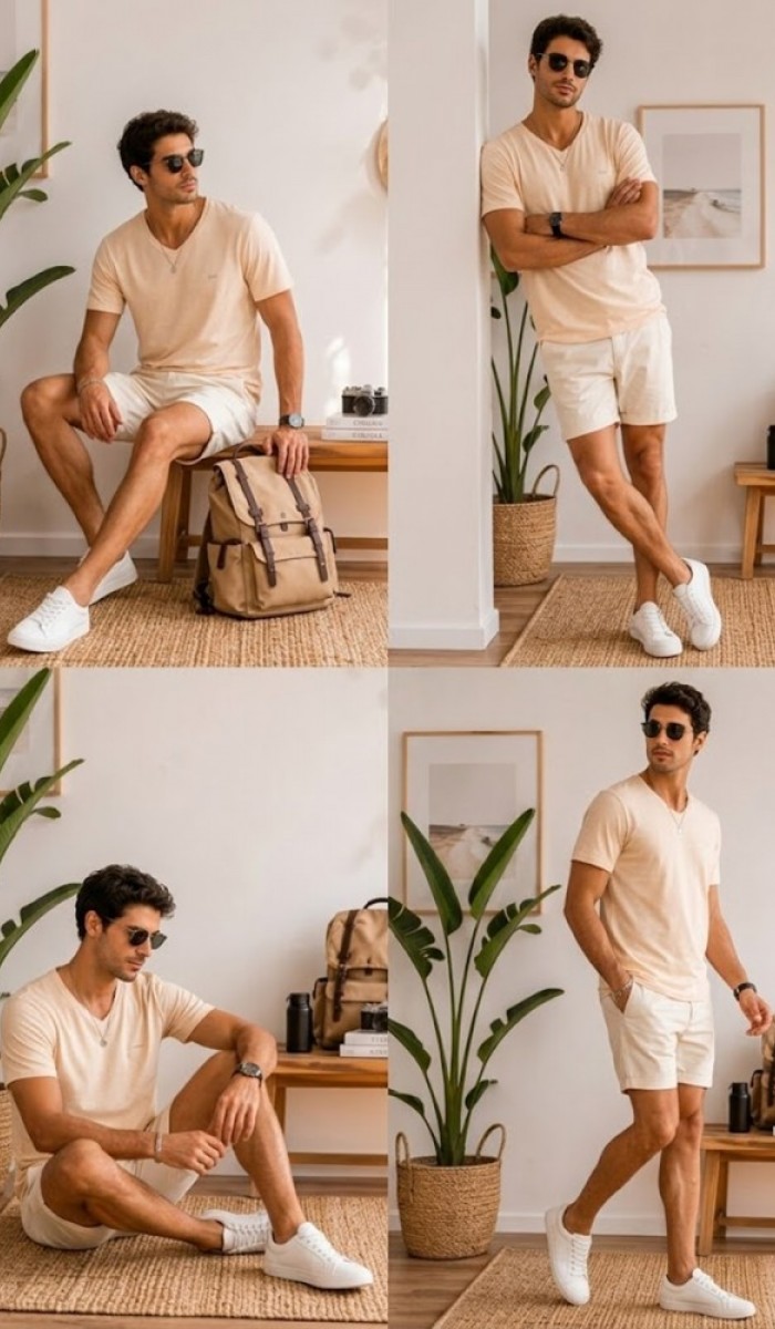 Erkek Sarı V Yaka Slim Fit T-Shirt Erkek Sarı V Yaka Slim Fit T-Shirt