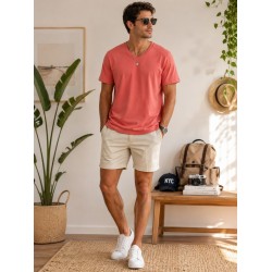 Erkek Nar Çiçeği V Yaka Slim Fit T-Shirt