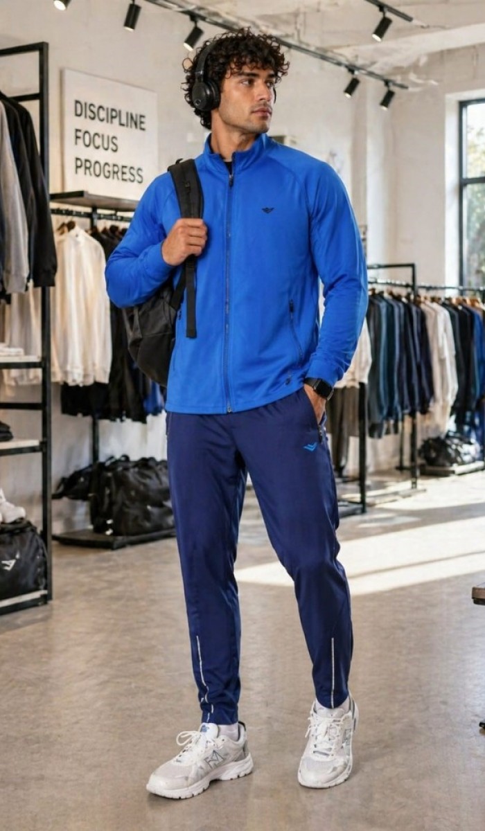 Erkek Mavi Slim Fit Eşofman Takımı