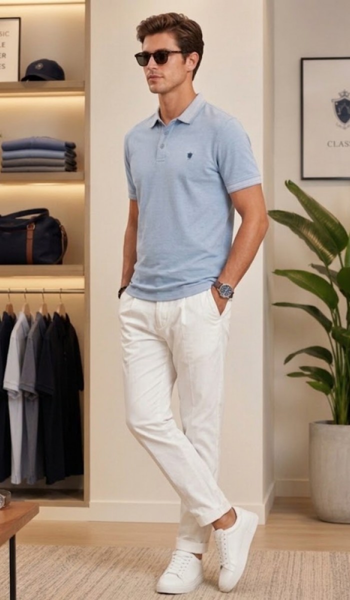 Erkek Mavi Polo Yaka T-Shirt