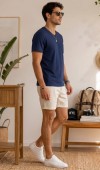 Erkek Lacivert V Yaka Slim Fit T-Shirt
