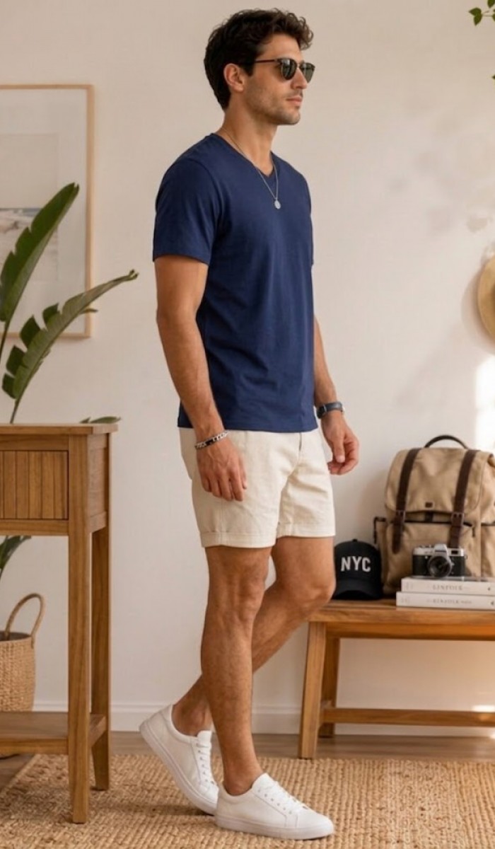 Erkek Lacivert V Yaka Slim Fit T-Shirt