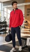 Erkek Kırmızı Antrenman Sweatshirt