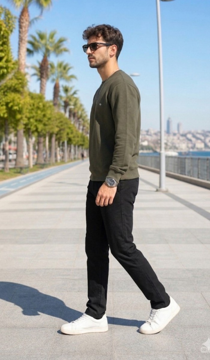 Erkek Haki Sweatshirt Erkek Haki Sweatshirt