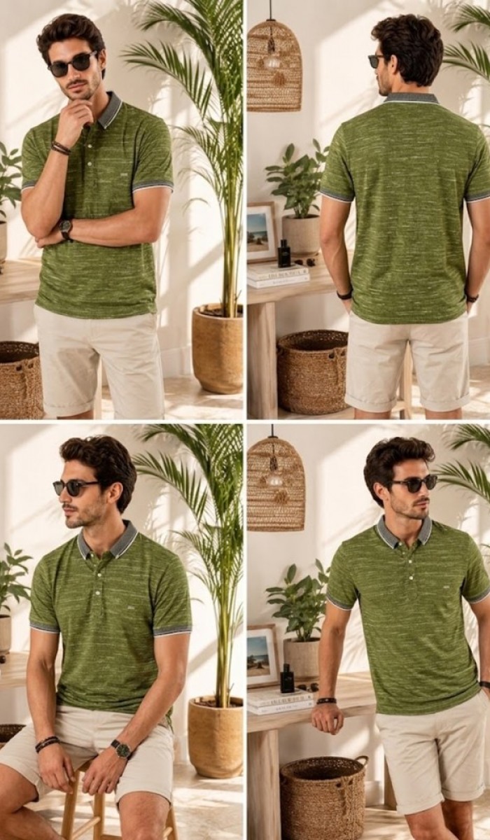 Erkek Haki Polo Yaka T-Shirt