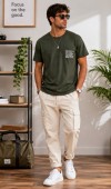 Erkek Haki O Yaka Basic T-Shirt Erkek Haki O Yaka Basic T-Shirt