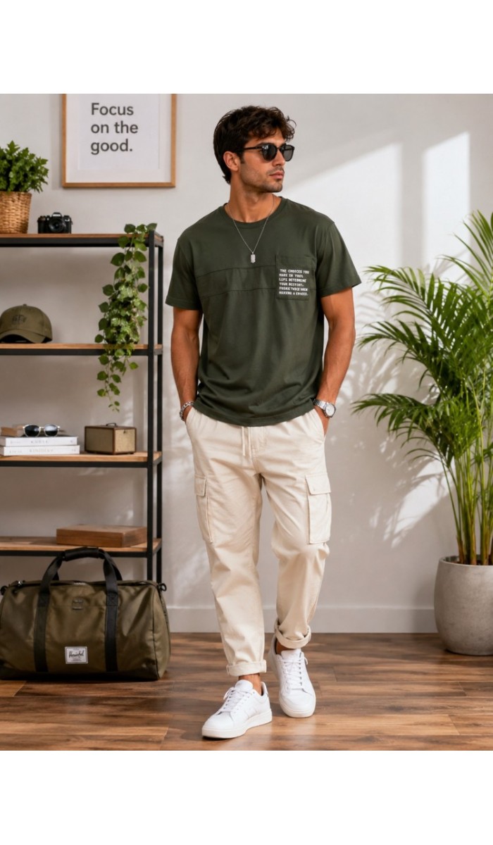 Erkek Haki O Yaka Basic T-Shirt Erkek Haki O Yaka Basic T-Shirt