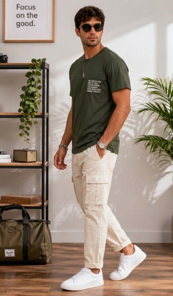 Erkek Haki O Yaka Basic T-Shirt Erkek Haki O Yaka Basic T-Shirt