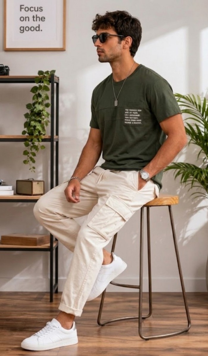 Erkek Haki O Yaka Basic T-Shirt Erkek Haki O Yaka Basic T-Shirt