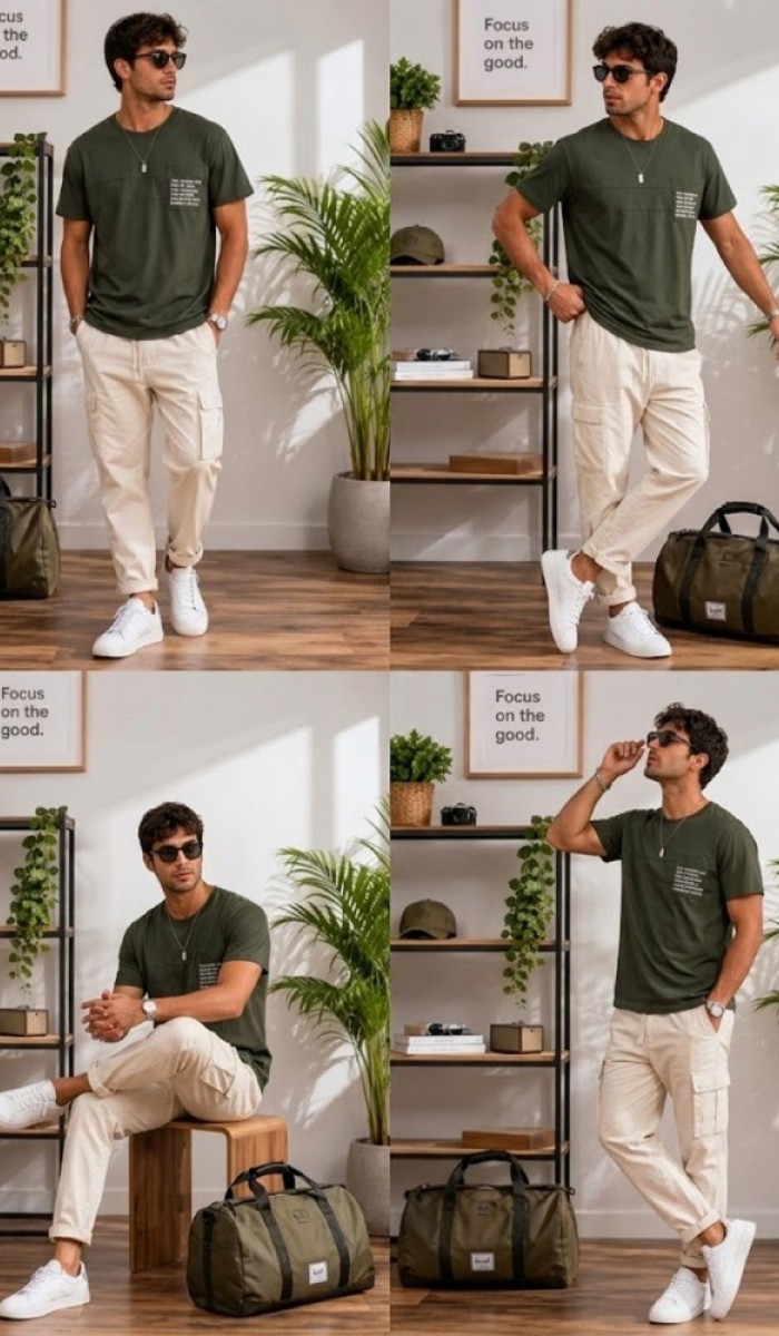 Erkek Haki O Yaka Basic T-Shirt Erkek Haki O Yaka Basic T-Shirt