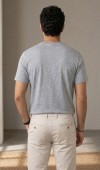 Erkek Gri V Yaka Slim Fit T-Shirt