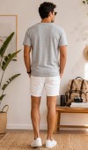 Erkek Gri V Yaka Slim Fit T-Shirt