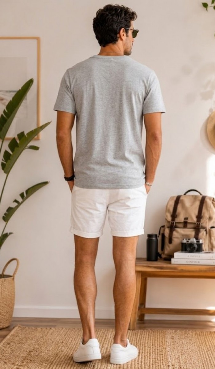 Erkek Gri V Yaka Slim Fit T-Shirt