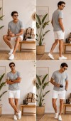 Erkek Gri V Yaka Slim Fit T-Shirt