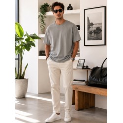 Erkek Gri O Yaka Basic T-Shirt
