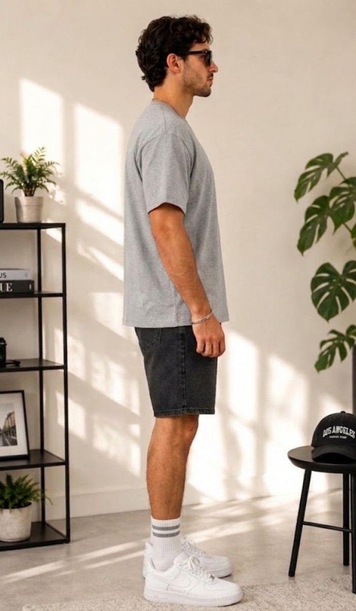 Erkek Gri O Yaka Basic T-Shirt Erkek Gri O Yaka Basic T-Shirt