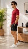 Erkek Bordo V Yaka T-Shirt
