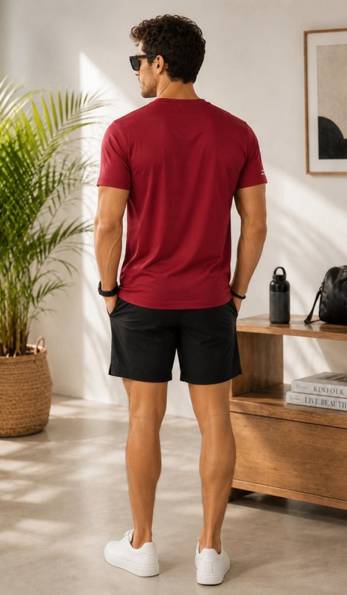 Erkek Bordo V Yaka T-Shirt