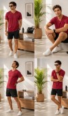 Erkek Bordo V Yaka T-Shirt