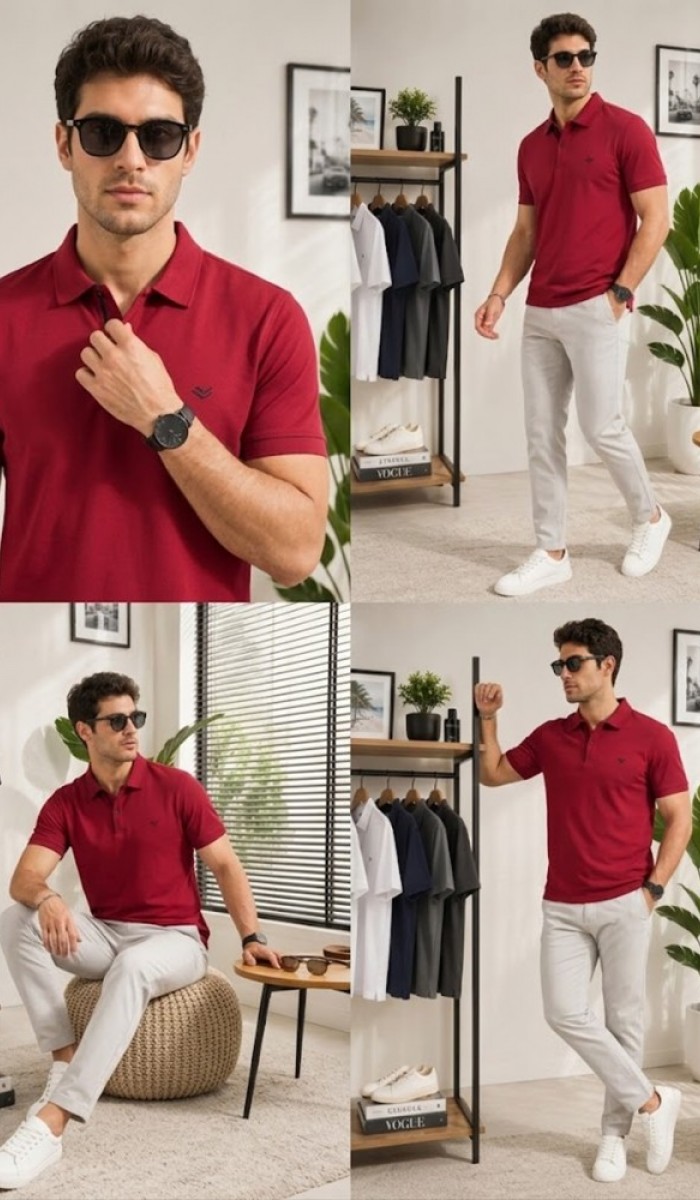 Erkek Bordo Polo Yaka T-Shirt