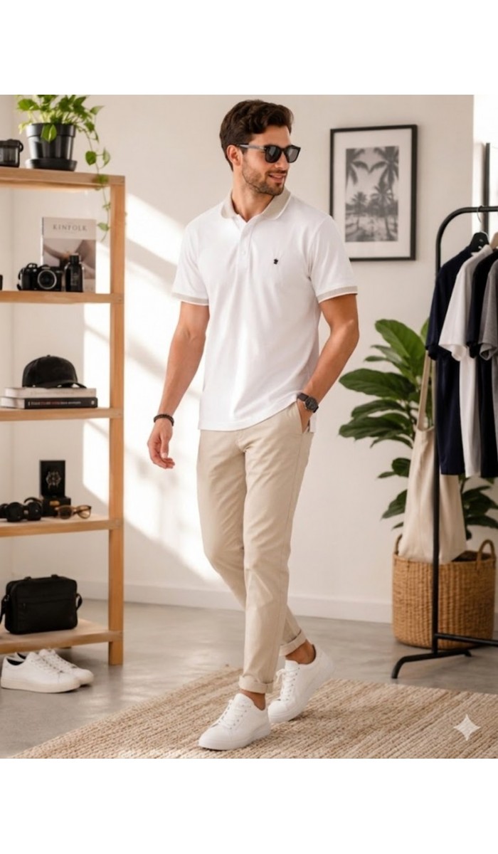 Erkek Beyaz Polo Yaka T-Shirt