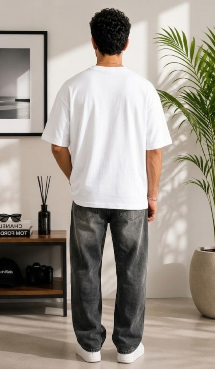 Erkek Beyaz Oversize T-Shirt Erkek Beyaz Oversize T-Shirt
