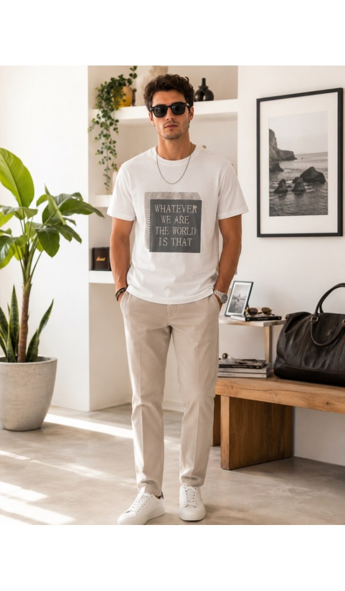 Erkek Beyaz O Yaka Basic T-Shirt