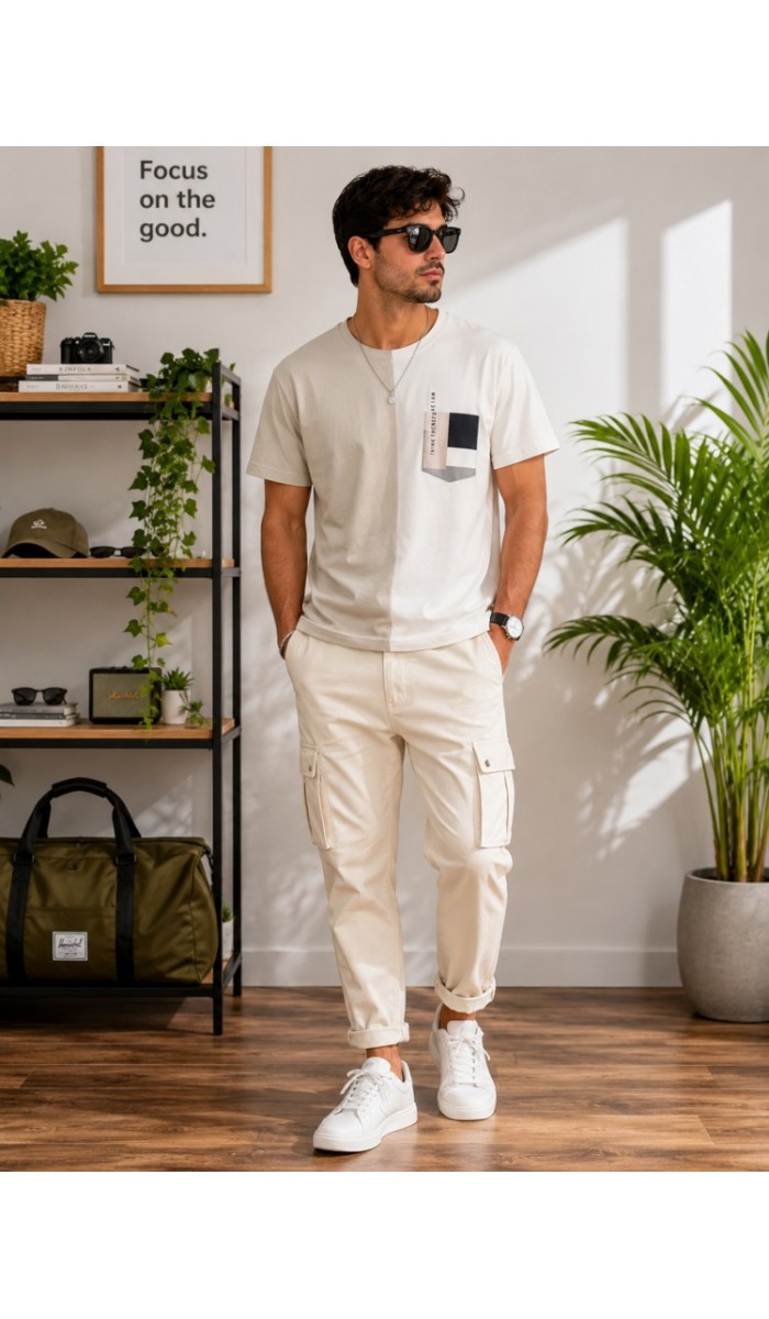 Erkek Beyaz O Yaka Basic T-Shirt