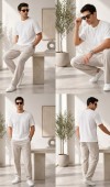 Erkek Beyaz Bisiklet Yaka Basic T-Shirt
