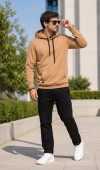Erkek Bej Kapşonlu Sweatshirt Erkek Bej Kapşonlu Sweatshirt