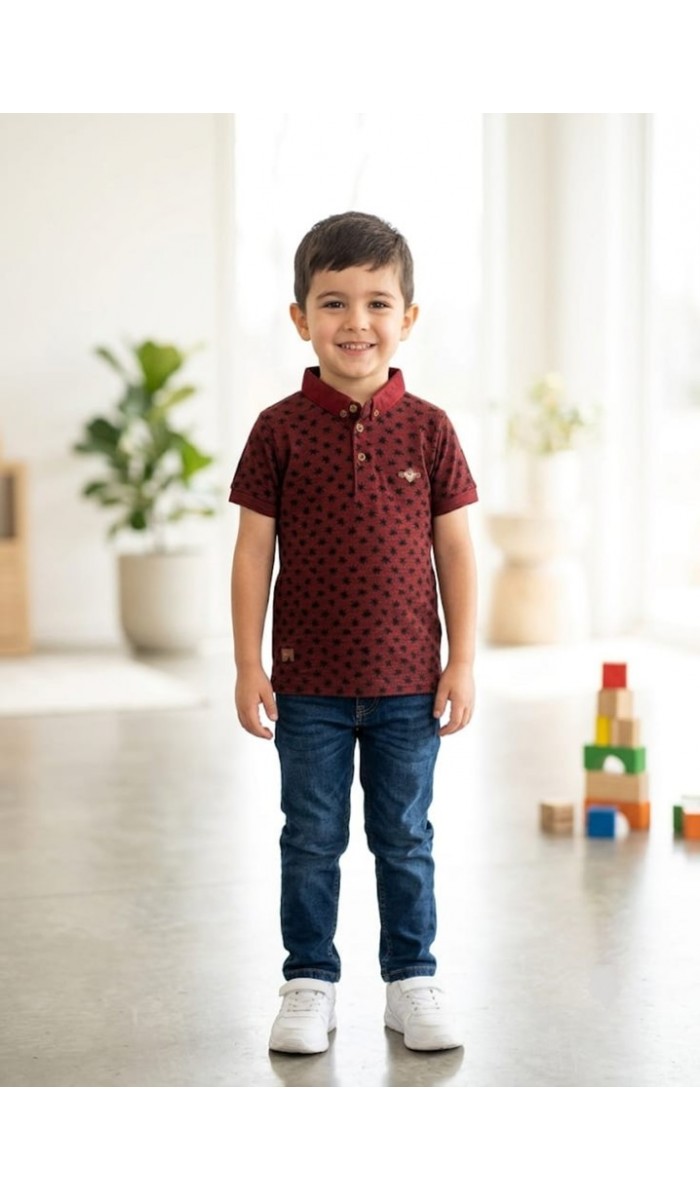 Erkek Çocuk Bordo Polo Yaka T-Shirt Erkek Çocuk Bordo Polo Yaka T-Shirt