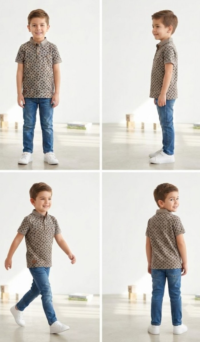 Erkek Çocuk Bej Polo Yaka T-Shirt