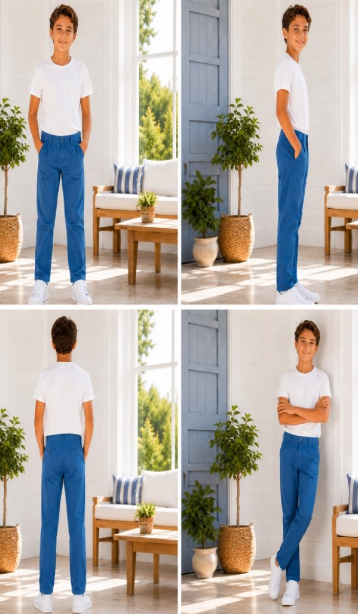Erkek Çocuk İndigo Keten Pantolon Erkek Çocuk İndigo Keten Pantolon